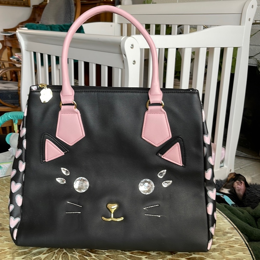Luv Betsy by Betsy Johnson Black handbag with rhinestones and hearts.